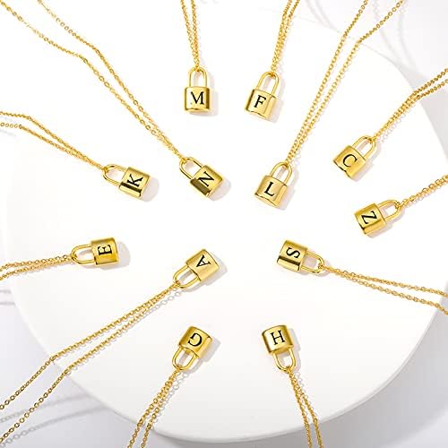 T3STORE Tiny A-Z Letter Square Square Lock Pendant ѓердан со златен ланец за златен ланец за жени приврзоци за приврзоци за накит додатоци за накит-F-61446