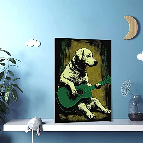 Смешно кучиња играат гитара животинско платно постери гроздобер ретро боја сликарство гитара лабрадор куче wallидна уметност за домашна соба