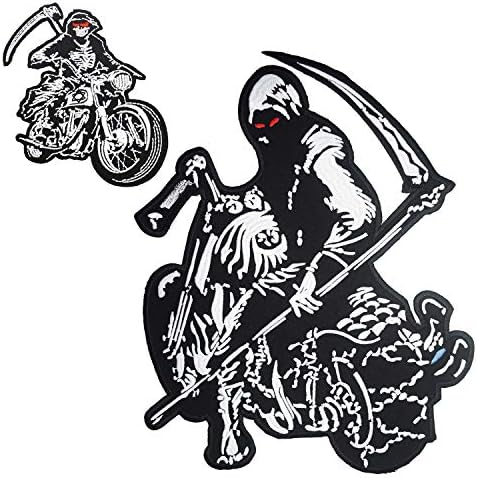 Grim Reaper Ghost Skull Rider Мал и големи везени закрпи за моторцикл и велосипедски елек