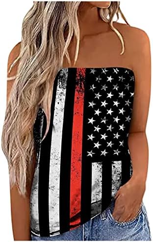 4 јули Тенк Блузи Жени Американско Знаме Отпечатено Од Рамото Ками Врвни Секојдневни Летни Елеци Кошули Маици Со Блузи