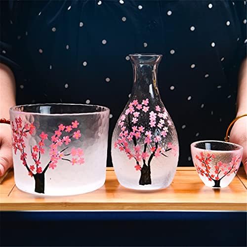 SDGH 4PCS стакло за садови Постави рачно насликани цреши цвеќиња, саксите за вино и 2 парчиња чаша чаша колба за колба вотка вотка
