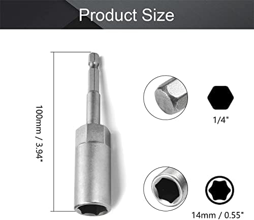 Heyiarbeit 1/4 Хекс-промена на хексадецимална мерка 14мм на орев за навртки за возач на возач, должина од 100мм, метричка без магнетна
