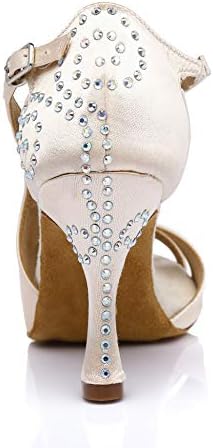 Hipposeus жени латински сала за танцување во сала со rhinestones модерни танго салса забавни чевли потпетици 8,5 см, модел CYL381, розова,