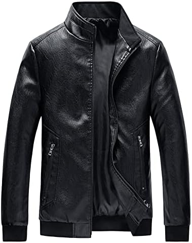Maiyifu-GJ машки штанд јака кожа бомбаш јакна лесна кожна кожна мотоцикл јакни тенок фит патент на велосипед палто