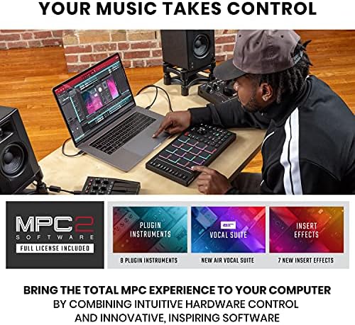 Akai Professional MPC Studio MIDI Контролер Beat Maker со 16 чувствителни RGB влошки, целосен софтвер MPC 2, назначен допир лента и LCD дисплеј
