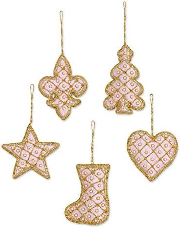 Новика Декоративен Божиќ Зари Везено висечки празничен украс, златен тон розов, златен розов празник '