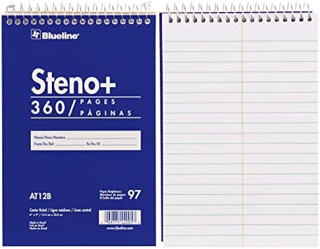 Blueine Steno Note Pad, Spiral Top Binding со флексибилно сино покритие, 6 x 9, 360 страници