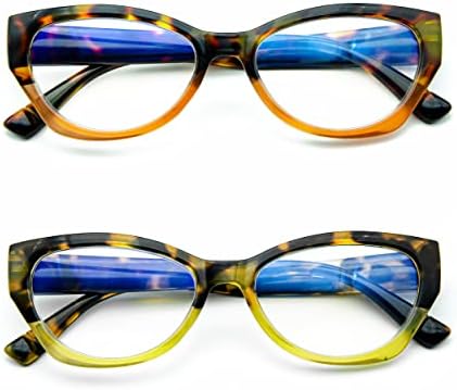 Очила за читање Cateye за жени со сина светлина, блокирачки компјутерски очила со пролетна шарка