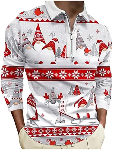 Junge Смешни божиќни кошули Машки долги ракави Полои Кошули патент Тенок фит печатени врвови за голф на отворено обичен одмор маици за одмор