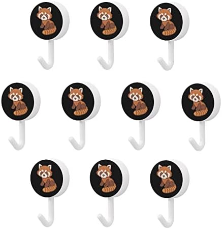 Црвени црвени панда тркалезни пластични куки за еднократно лепило за лепило висечки wallидни куки за кујна бања 10 пакувања