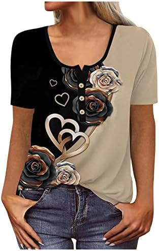 Женски печатени обични маици со кратки ракави основни летни врвови лабава блуза околу вратот Хаваи лабави врвови