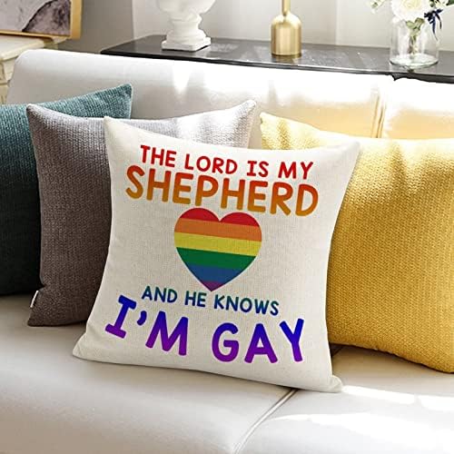 Фрли перница покритие Господ е мојот овчар и тој знае дека сум геј перница кутија лезбејска геј напредок гордост перница покритие рустикален