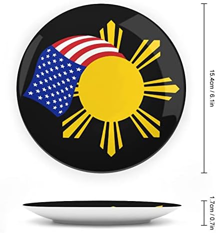 Филипинско И Американско Знаме Смешна Коска Кина Декоративна Плоча Тркалезни Керамички Плочи Занает Со Штанд За Прикажување За Декорација
