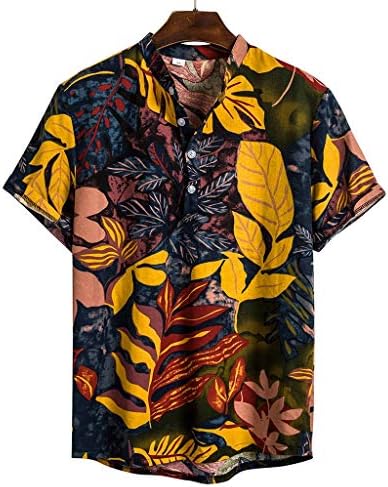 Кошула мажи графички ， модно графичко копче надолу лапел кратки ракави со редовни маички летни плажа тропска улична облека