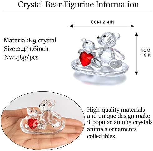 H&D Hyaline & Dora Clear Crystals Animal Figurines Мајка и бебешки мечки со црвено срце симпатична стакло мечка животинска фигура колекционерска