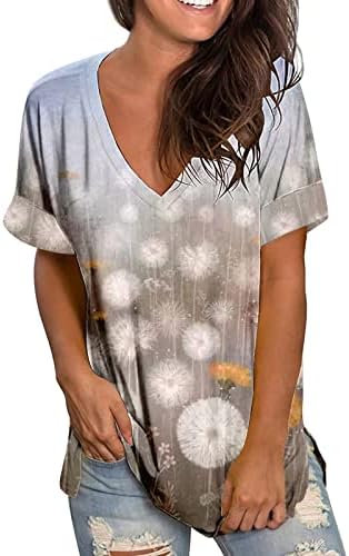 Цветни цветници од глуварче, печатени маици обични v вратот кратки ракави туники лесни девојки блузи