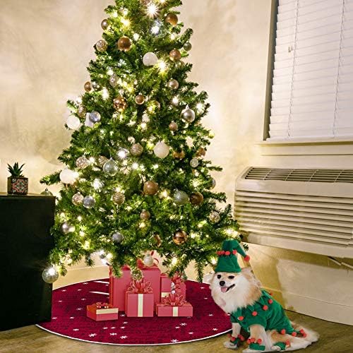 Здолниште за елкирање на елка, 30 инчи Бурлап Црвено здолниште од Божиќ со црни букви и печатење со бели снегулки, Декорација за домашен одмор