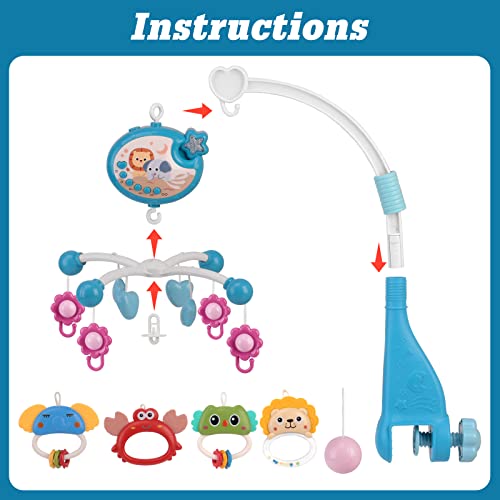 Прекар Бебе Мобилен За Креветчето Играчки Со Музика И Светла, Бебе Креветчето Мобилен За Доенчиња 0-6 Месеци