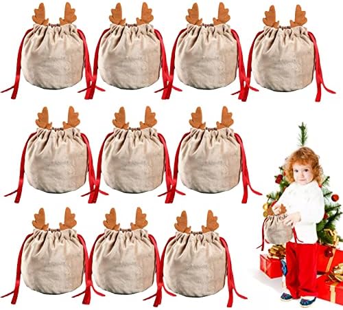 Ројо Божиќ Завиткување Кеси 10 парчиња Божиќ Ирваси Бонбони Подарок Торба Фланелен Божиќ Врвка Торба Партија Подароци