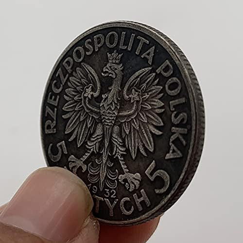 1932 Полска Круна Месинг Стариот Сребрен Медал Колекција Монета 27мм Бакар Сребрена Монета Магија Игра Комеморативна Монета