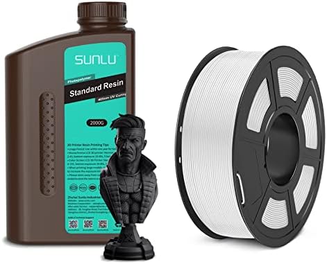 Смола од 3Д печатач Sunlu, 2000g Стандарден фотополимер 405NM УВ лекувана смола за 4K/8K LCD/DLP/SLA смола 3Д печатач и Sunlu 3D печатач Филамент Мета 1,75мм, црно и бело
