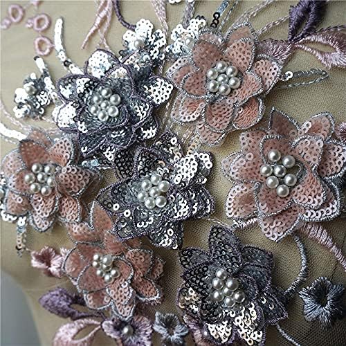 N/A Pink Silver 3D Flower Clarce Fabric Fabric Fids Sequin Tassel извезена наметка Applikes Culle Sew Patch