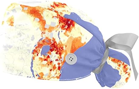 2 ПЦС медицинска сестра капачиња жени долга коса, африканска континент мапа прилагодлива работна капа со копче и џемпери разнобојно