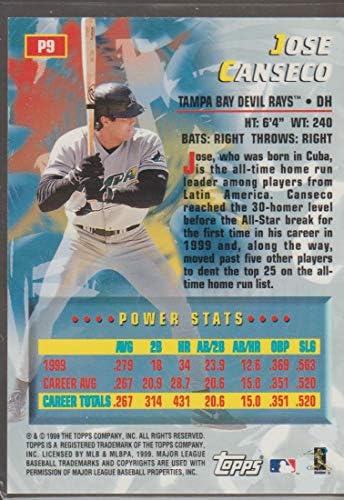1999 година Топс Хозе Кансеко Devавол зраци на електрична енергија Вметнете бејзбол картичка P9