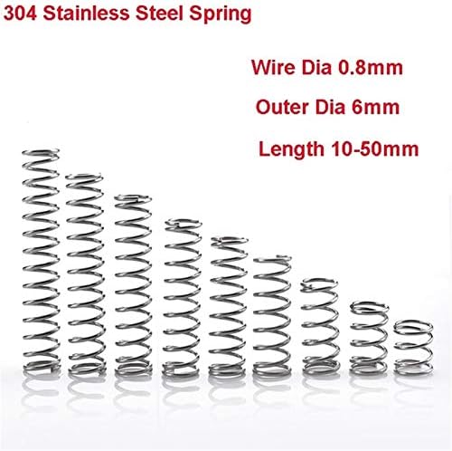 Zhengguifang Solid 10 парчиња y тип пролет 304 пролетен притисок од не'рѓосувачки челик ДИА 0,8 мм надворешна диа 6мм должина 10-50мм