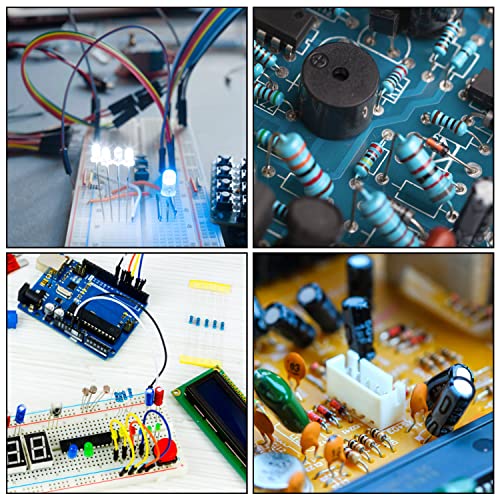 Yueonewin 1400pcs Основен комплет за асортиман на компоненти за електроника, електролитски кондензатор, керамички кондензатор, LED диода, обична диода, отпорник, транзистор