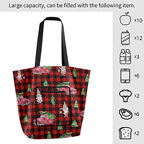Божиќен бивол црвено црно црно преклопено рамо торбичка торба за еднократна употреба на намирници, тешка школа торба торба за купување за работно патување плажа и