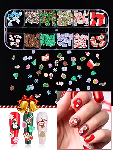48 решетки за божиќни нокти уметнички парчиња, Лорваин 3Д Божиќни нокти снегулки шарми нокти sequins срцев starвезда Снегулка Дедо Мраз, снегулки