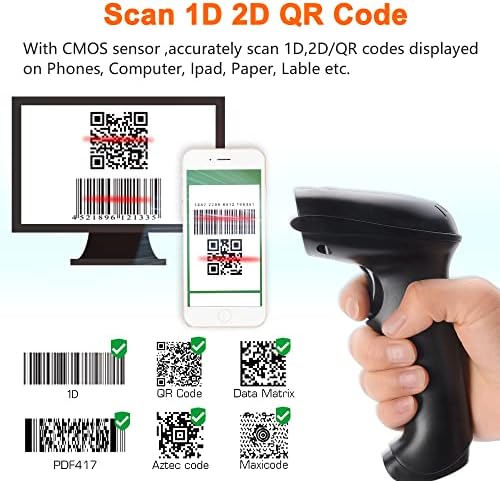 Безжичен скенер за скенер за скенирање на баркод, Scanner Scanner Screen 1D 2D Scan, ADXZZ рачен жичен преносен преносен преносен преносен бар