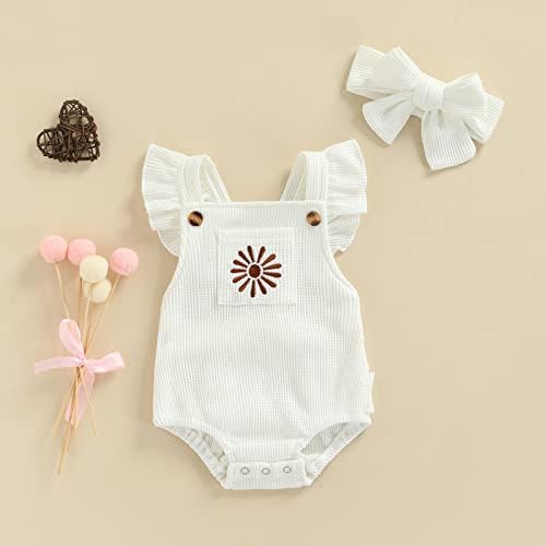 Свежобетско новороденче облека за девојчиња, цветни ромперски рафлени со ракав, скок на ракави, нозе со глава 2 п.п. плетена летна облека
