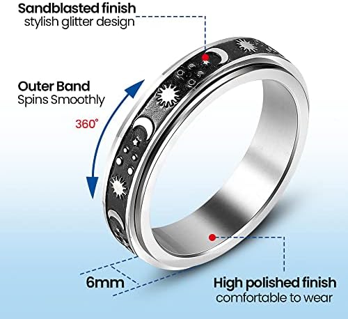 Не'рѓосувачки челик против анксиозност Спинер прстени за жени мажи, 3 парчиња ринг -прстени за олеснување