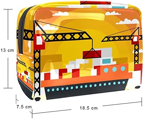 Тбуобт Козметички Кеси За Жени, Торба За Шминка Организатор На Додатоци За Тоалетна Торба, Пристаниште Брод Пејзаж Цртан Филм
