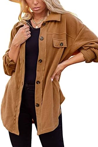 Мерифун женски фланелен кошула јакна копче надолу по долги ракави преголеми палто за шипки лабави лесни врвови на блуза со џебови