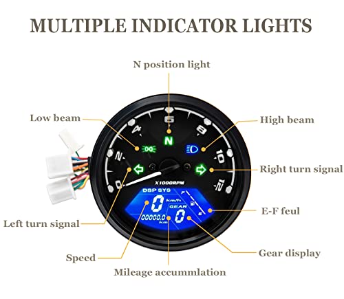 Брзиометар на мотоцикл GDDGHS Дигитален, Универзален дигитален мерач на мотоцикл тахометар Брзина MPH со повеќе функционален индикатор за приказ на светлина, LCD диспле