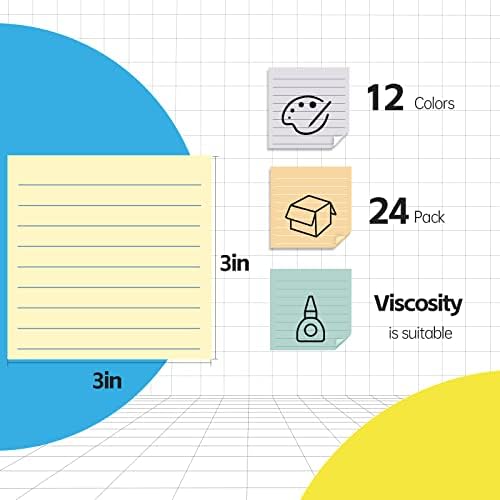 24 спакувани лепливи белешки, објавете ги белешките 3x3 инчи 12 бои мали наредени лепливи белешки за компјутерски табла лаптоп ладилник