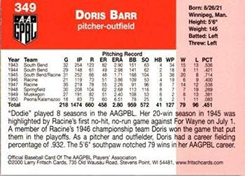 2000 AAGPBL Серија 3 Бејзбол 349 Доди Бар Јужен Бенд Бен Сокс РЦ дебитант Официјален се-американски девојки Професионална картичка