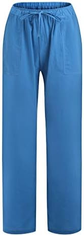 Здфер широки панталони за нозе за жени кои се лекуваат харем панталони памучни постелнина палацо панталони со џебови со џебови