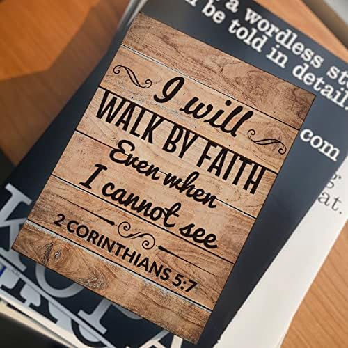 Мотивациски библиски стих дрвена кутија знак 6 x 8 инчи, ќе одам со вера дури и христијанско дрво кутија знак за уметност декор рустикална