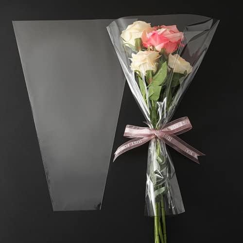 100 Парчиња цвет пакување транспарентна торба, цвеќиња букет ракав транспарентен целофан Погоден За цвет продавница, трговски