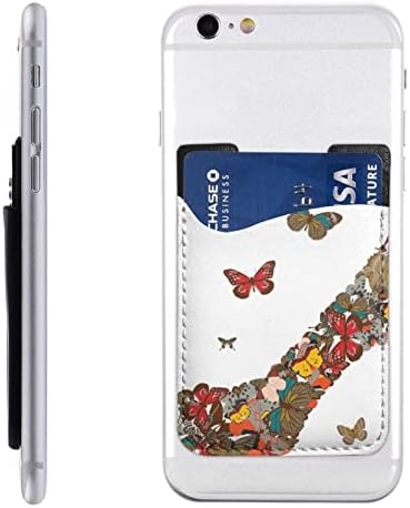 Носител на картички за мобилни телефони со висока пета од пеперутка, кожен мобилен телефон за паста за мобилни телефони, држач за еластична картичка на задниот дел