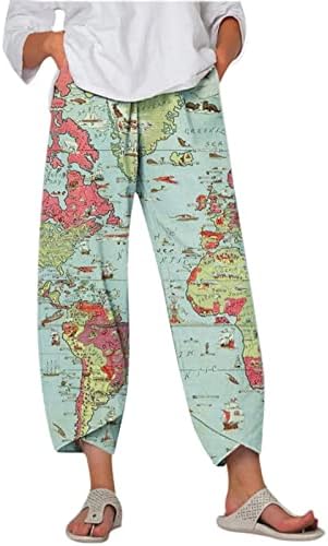 Gufesfенски јога Каприс, женски случајни исечени памучни постелнини каприс панталони лето лабава панталони со џебови