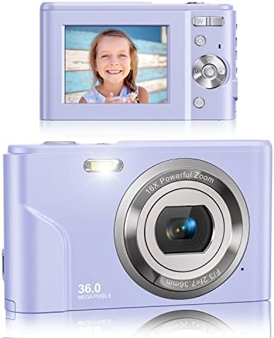 Дигитална камера, Lecran FHD 1080P 36,0 мега пиксели со камера со 16x дигитален зум, LCD екран, компактен преносни мини камери за студенти, тинејџери,