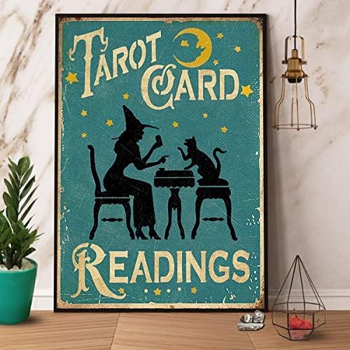 Aysl тарот картичка Читање одличен постер за подароци за печатење на мачки гроздобер кујна смешен лимен знак метал знак 8x6 инчи за кафе