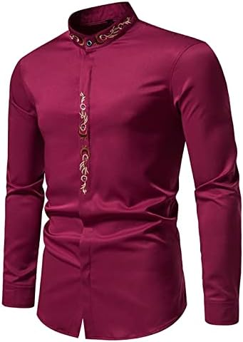 XIQIAM MENS MARTS GRAPHIC TEES подароци мода нови европски и американски модни цветни позлатени печати долги ракави кошула