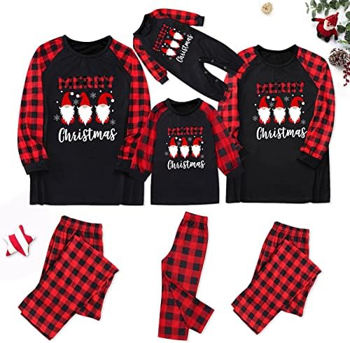 Деца девојчиња Момци Семејство Божиќни пижами Домашни костуми Поставете Божиќни печати пижами карирани ракави црни празници пижами поставени