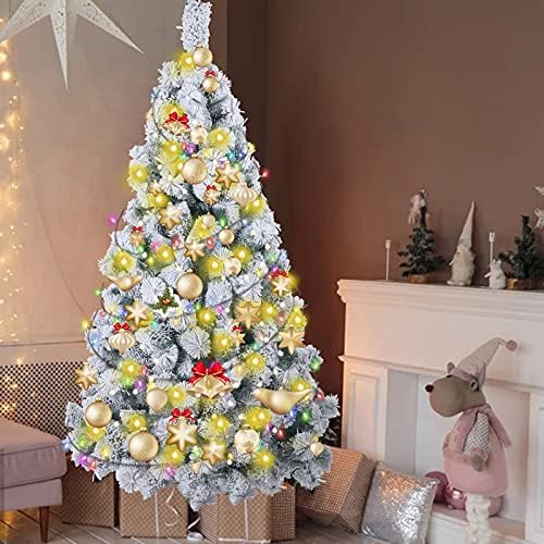 6ft 7ft вештачко новогодишно дрво Божиќно покриено снег со цврсти метални нозе совршено за украсување на празнични и надворешни празници, бело